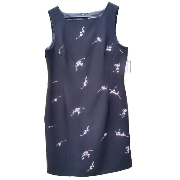 NWT - Fully Lined Black Dress Pink/White Embriodered (Sz 14) - Picture 1 of 9